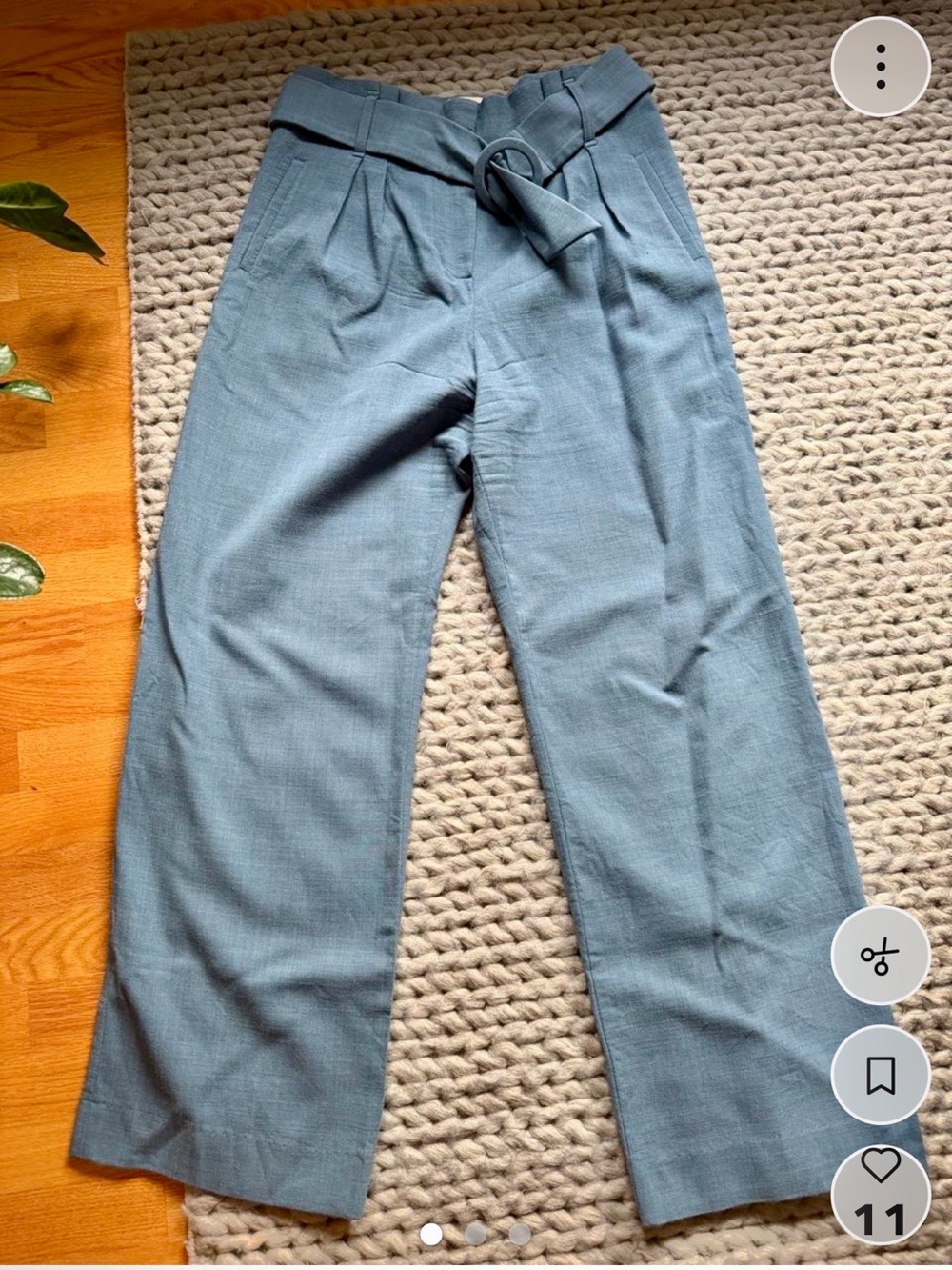 Sezane Slate Blue High-Waist Wide-Leg Pants with Tie Belt